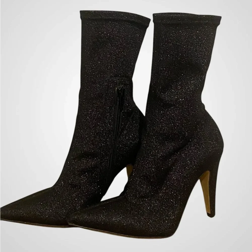 Giampaolo Viozzi ankle boot Luxe metallic black glitter sock boots NWOB size 7.5 - Picture 3 of 10